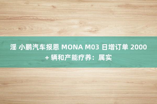 淫 小鹏汽车报恩 MONA M03 日增订单 2000+ 辆和产能疗养：属实